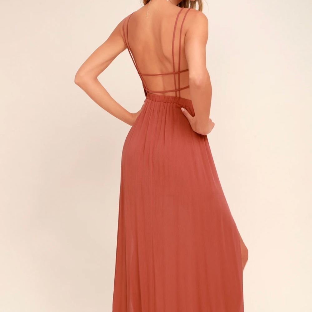 NWT LULUS Lost in Paradise Rusty Rose Maxi Dress
